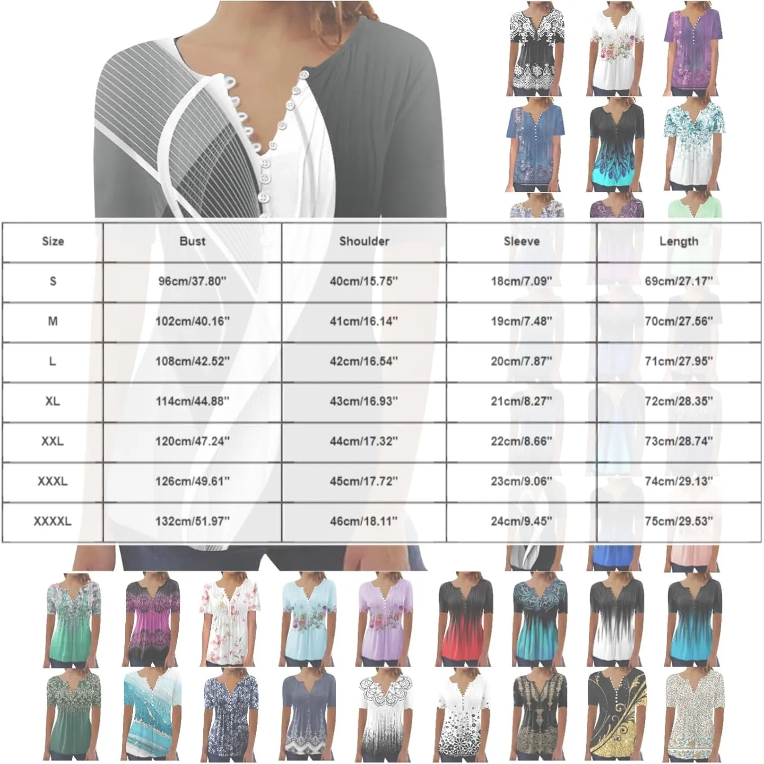 Summer Tops for Women 2025 Trendy Boho Floral Tunic Shirts Short Sleeve Button V Neck Tee Dressy Casual Loose Blouses