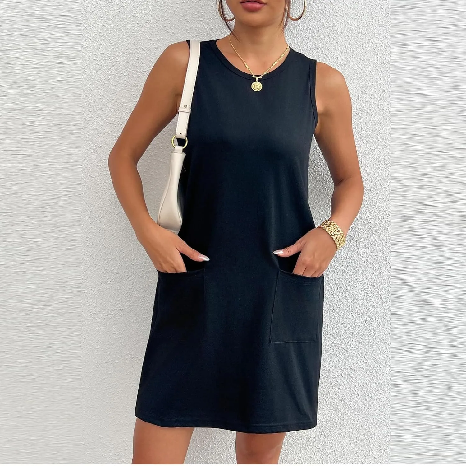 Sundresses for Women 2024 Casual Sleeveless Summer Tank Dress with Pockets Boho Beach Dress Vacation Swing Mini Dress