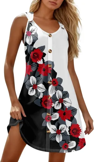 Sundresses for Women 2025 Midi Sleeveless Button Down Dresses for Women 2025 V Neck Vacation A Line Dress