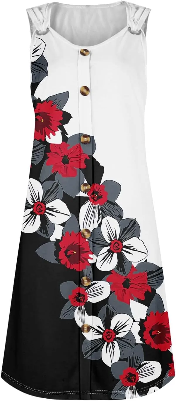 Sundresses for Women 2025 Midi Sleeveless Button Down Dresses for Women 2025 V Neck Vacation A Line Dress