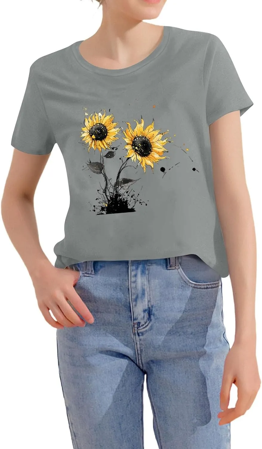 Sunflower Shirts for Women Faith Graphic Tees Short Sleeve Loose Fit Teen Girls T Shirt Summer Tops