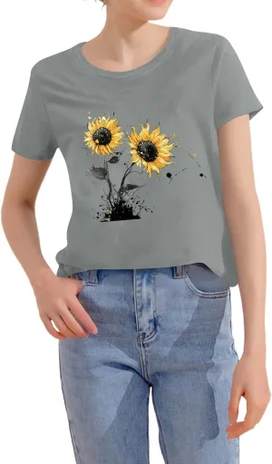 Sunflower Shirts for Women Faith Graphic Tees Short Sleeve Loose Fit Teen Girls T Shirt Summer Tops
