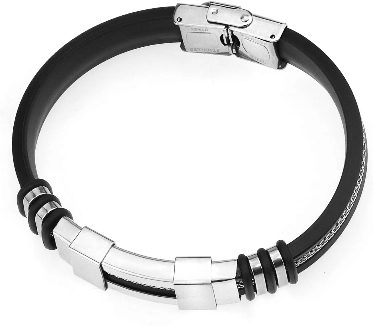 Suyi Men's Adjustable Bracelet Silicone Wrap Bracelet Stainless Steel Cuff Bracelet