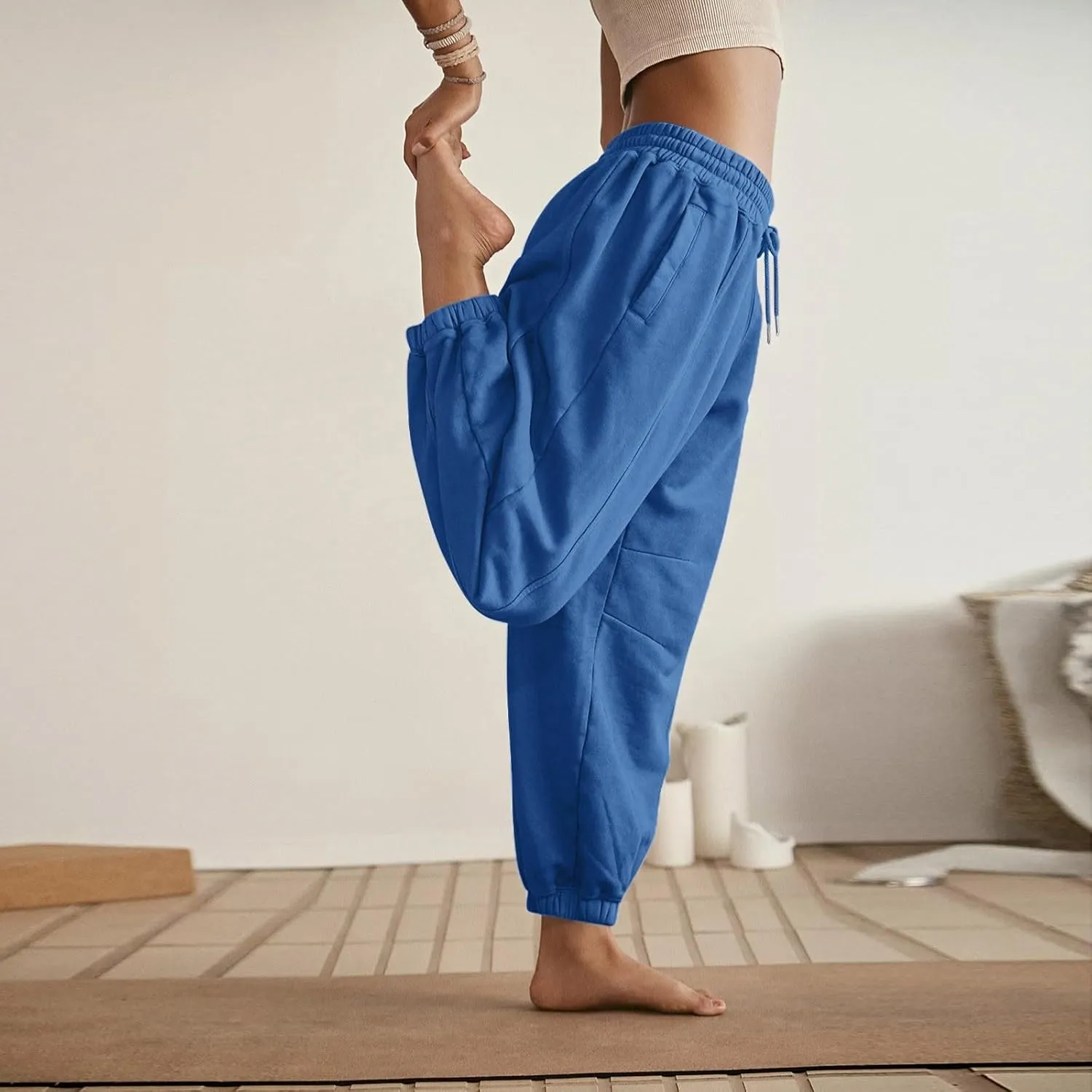 Sweatpants Women Tall Jogger Fall Work Pants Lounge Elastic Waist Drawstring Casual Trouser Pants with Pocket 2024