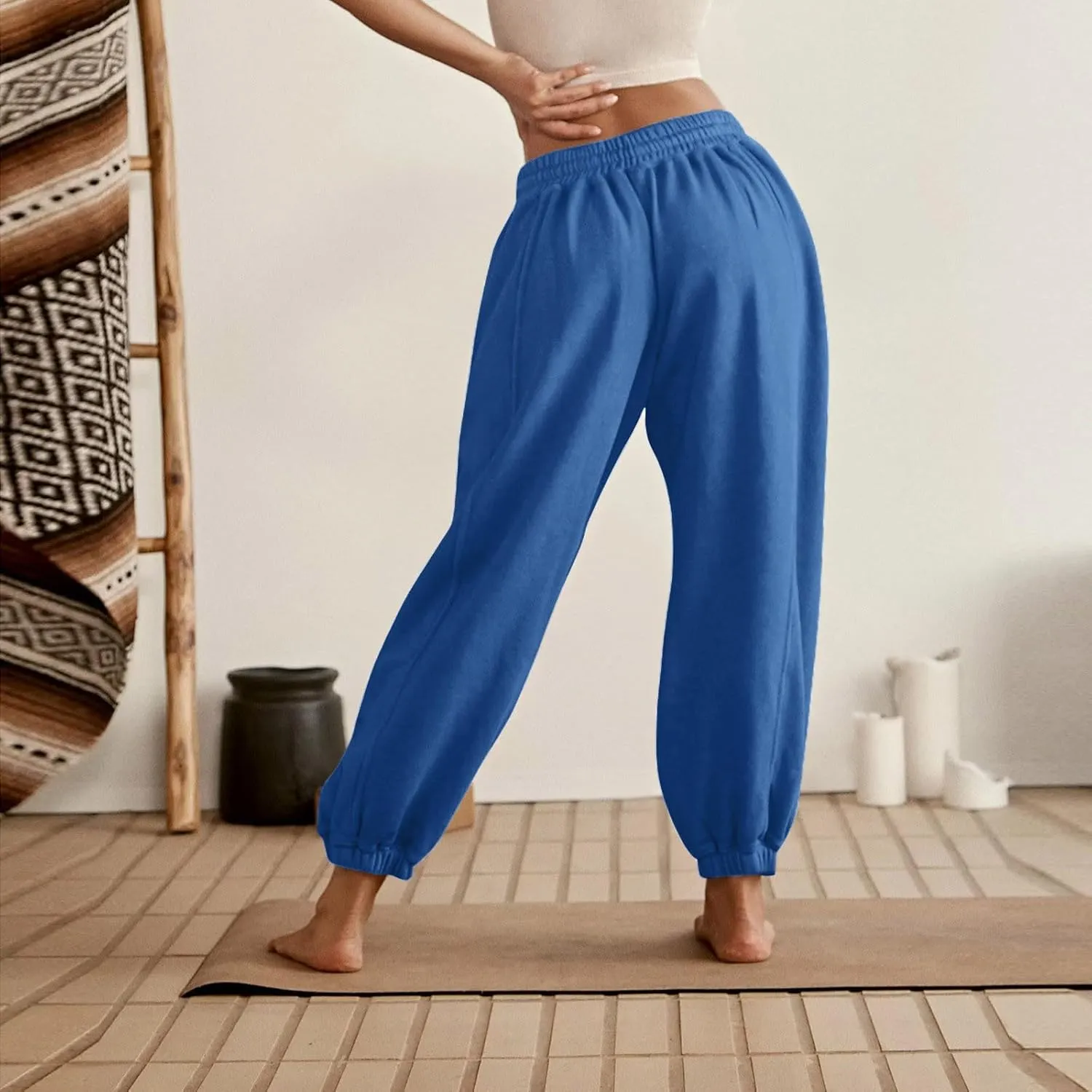 Sweatpants Women Tall Jogger Fall Work Pants Lounge Elastic Waist Drawstring Casual Trouser Pants with Pocket 2024