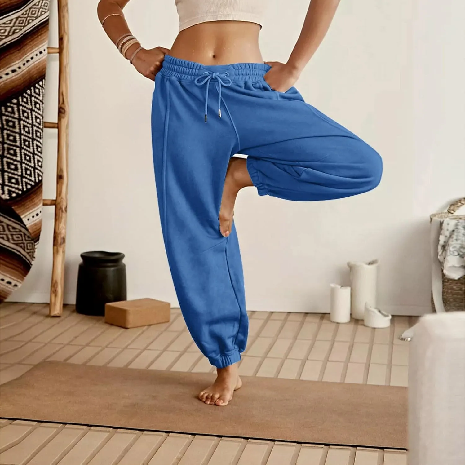Sweatpants Women Tall Jogger Fall Work Pants Lounge Elastic Waist Drawstring Casual Trouser Pants with Pocket 2024
