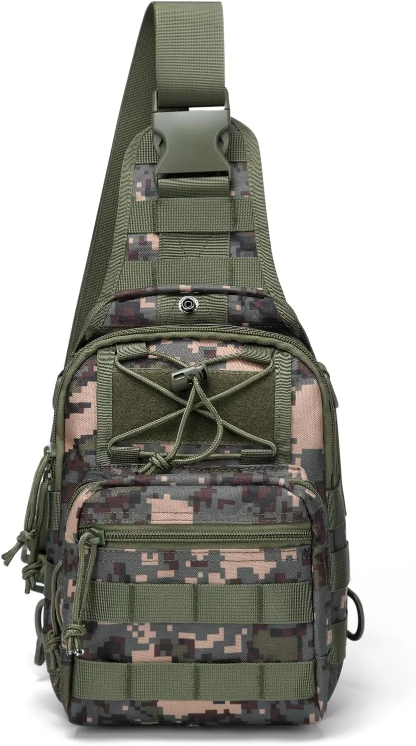 Tactical Sling Bag, Military Sport Bag Pack Sling Shoulder Backpack Outdoor Chest Pack Molle Crossbody Bag for Men Travel,Trekking,Camping,Hiking,Camping, 4.7 L, Camouflage