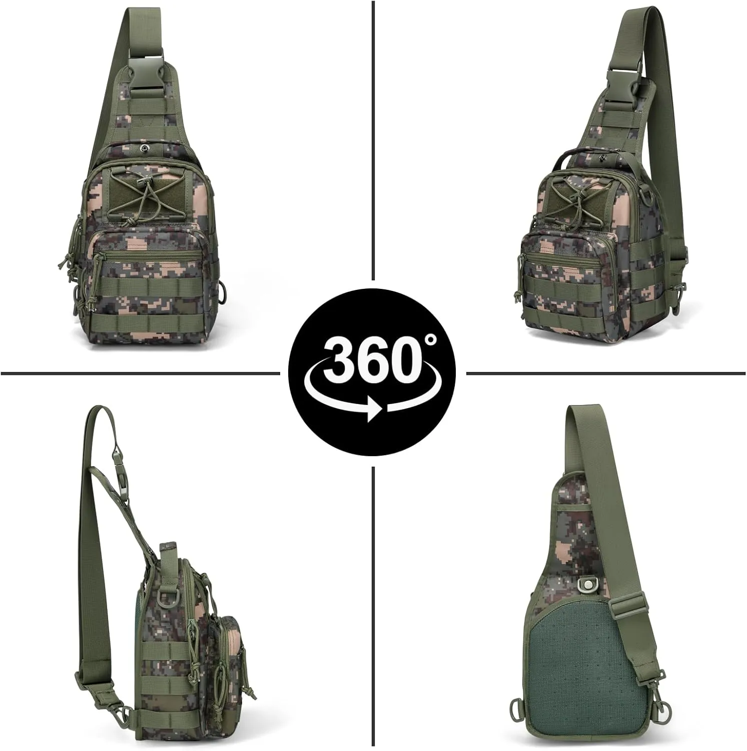 Tactical Sling Bag, Military Sport Bag Pack Sling Shoulder Backpack Outdoor Chest Pack Molle Crossbody Bag for Men Travel,Trekking,Camping,Hiking,Camping, 4.7 L, Camouflage