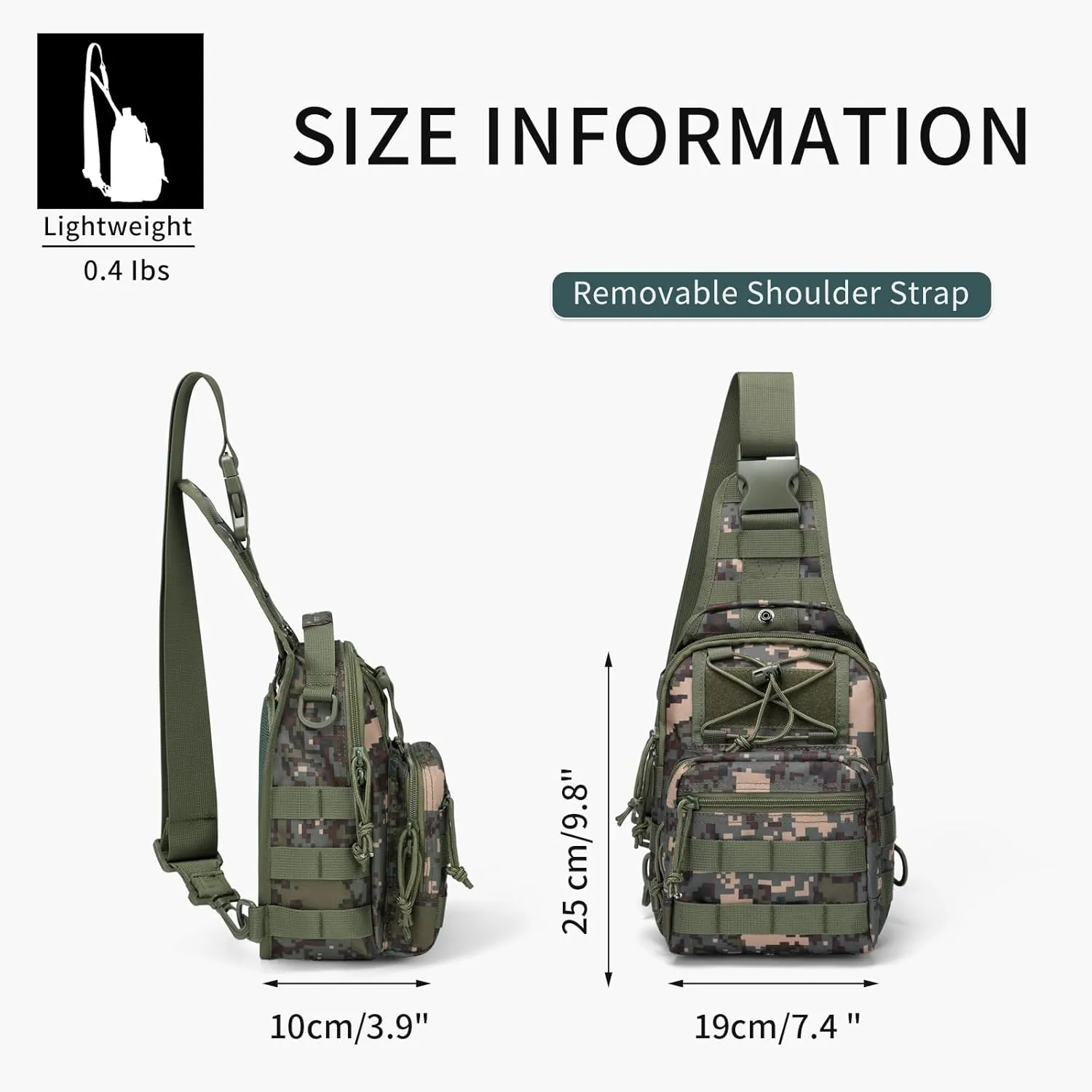 Tactical Sling Bag, Military Sport Bag Pack Sling Shoulder Backpack Outdoor Chest Pack Molle Crossbody Bag for Men Travel,Trekking,Camping,Hiking,Camping, 4.7 L, Camouflage