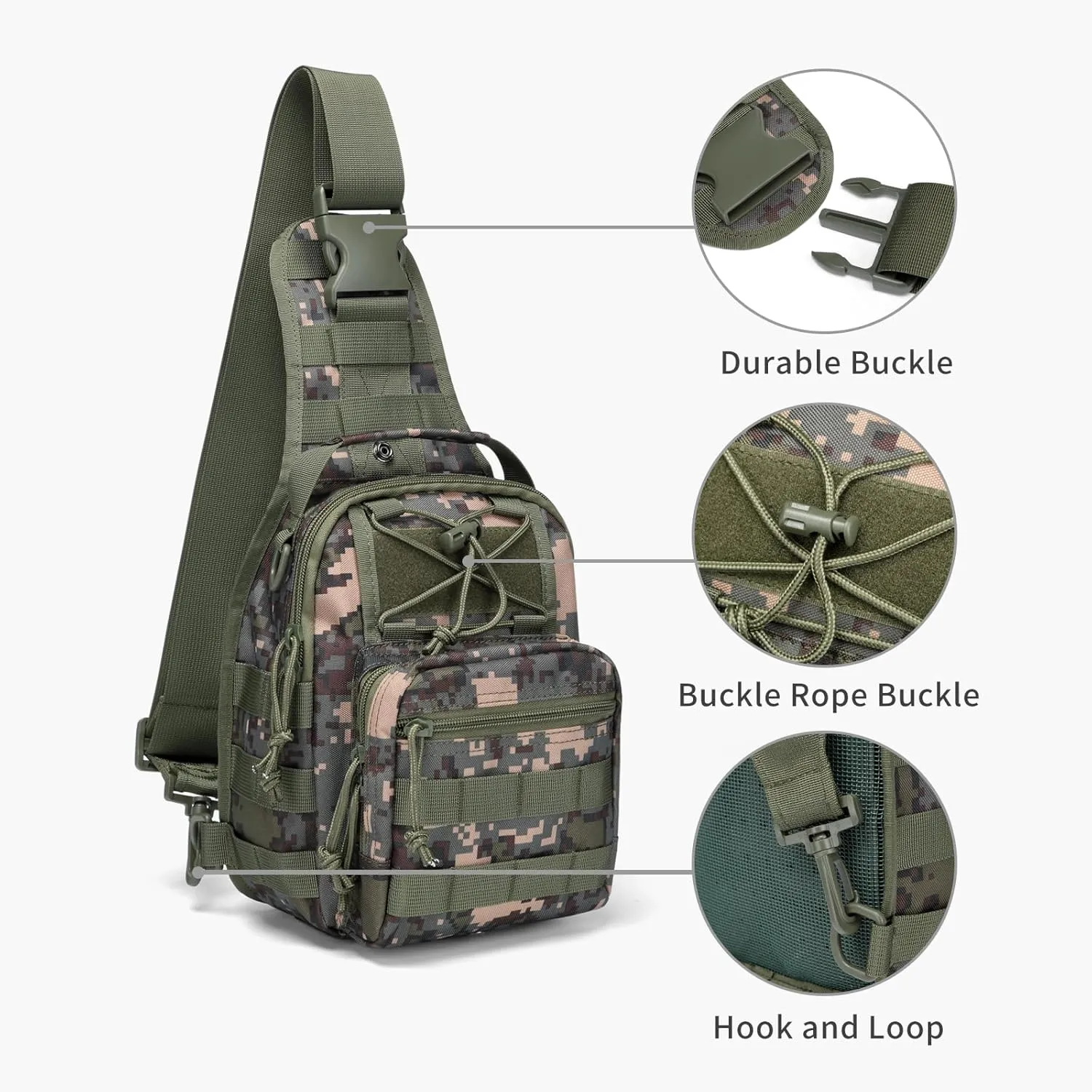 Tactical Sling Bag, Military Sport Bag Pack Sling Shoulder Backpack Outdoor Chest Pack Molle Crossbody Bag for Men Travel,Trekking,Camping,Hiking,Camping, 4.7 L, Camouflage