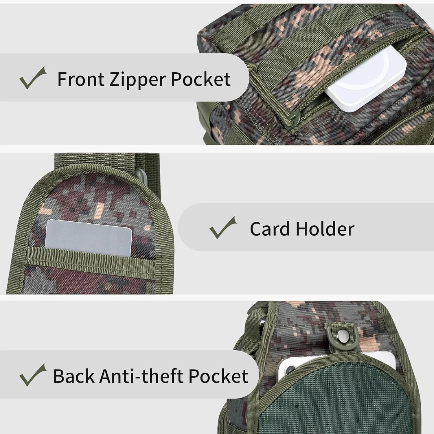 Tactical Sling Bag, Military Sport Bag Pack Sling Shoulder Backpack Outdoor Chest Pack Molle Crossbody Bag for Men Travel,Trekking,Camping,Hiking,Camping, 4.7 L, Camouflage