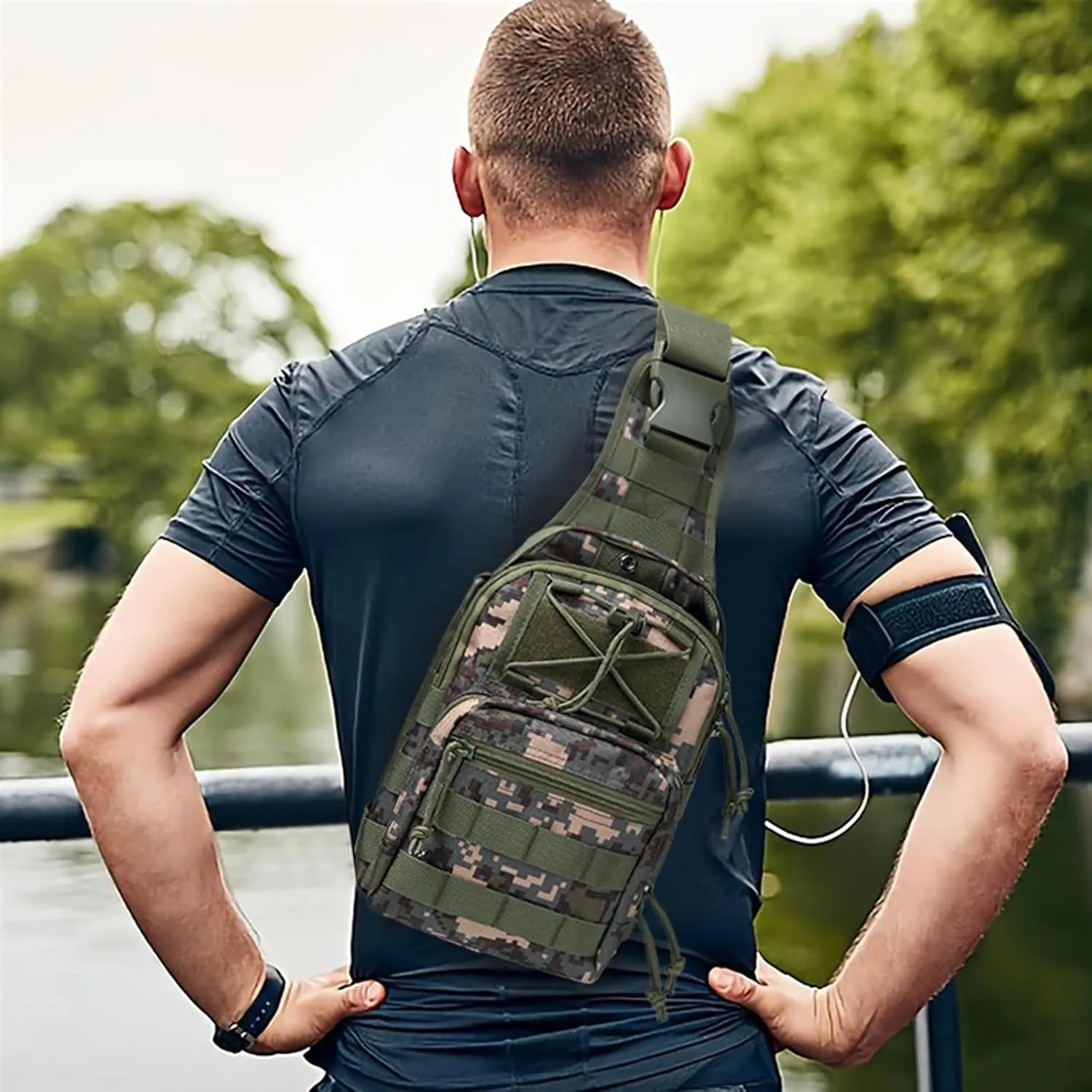 Tactical Sling Bag, Military Sport Bag Pack Sling Shoulder Backpack Outdoor Chest Pack Molle Crossbody Bag for Men Travel,Trekking,Camping,Hiking,Camping, 4.7 L, Camouflage