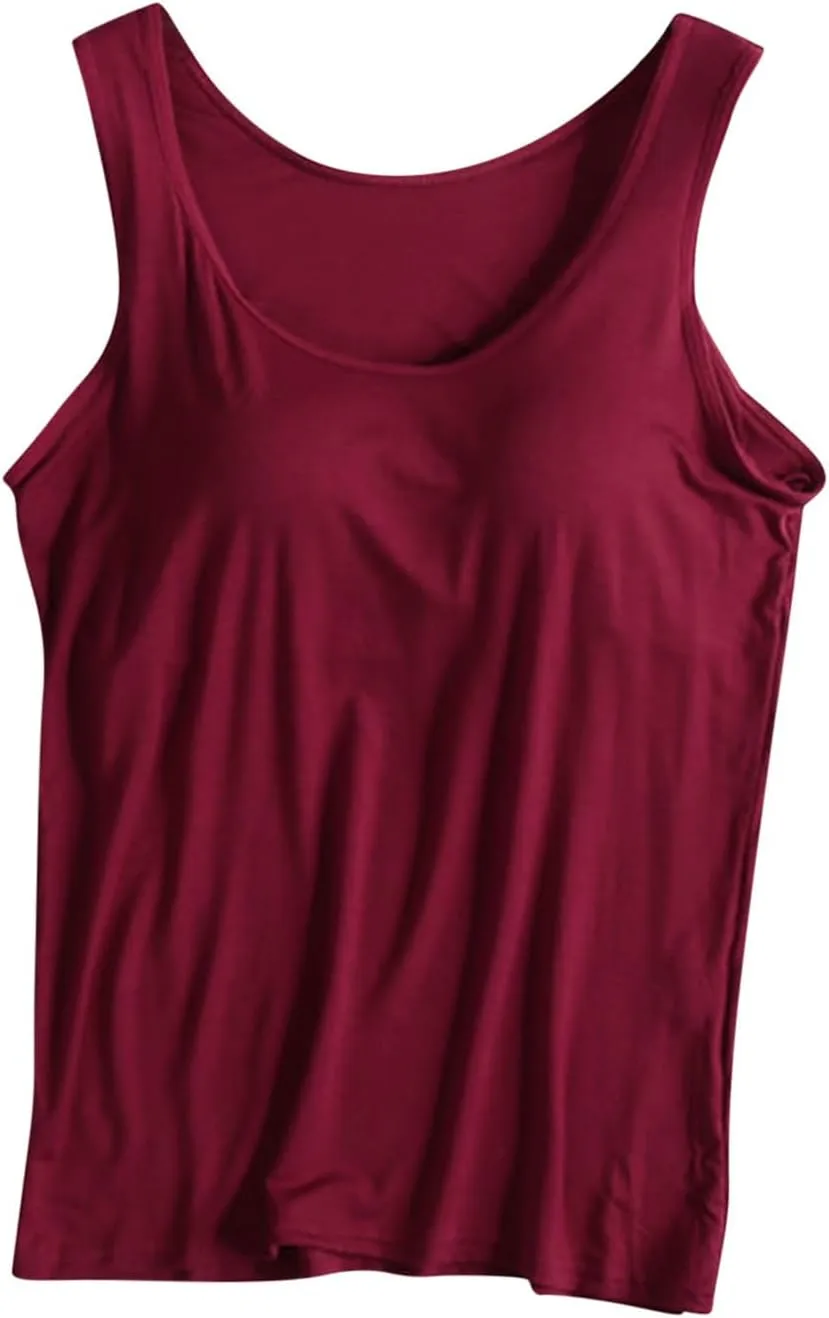 Tank Top with Built in Bra for Women,Camisole Tops for Women Plus Size,Summer Casual Padded Yoga Shirt Undershirt