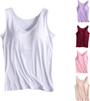 Tank Top with Built in Bra for Women,Camisole Tops for Women Plus Size,Summer Casual Padded Yoga Shirt Undershirt
