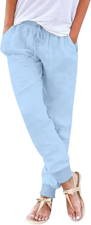 Tapered Pants for Women Loose Fit Lightweight Fashion High Waisted Pants Summer Comfort Vacation Cotton Linen Trousers