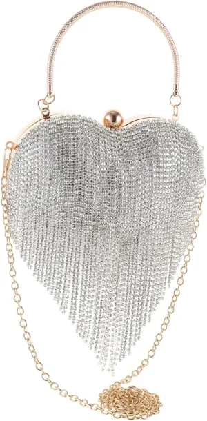 Tassel Love Bag Bridal Wedding Guest Purse for Women Evening Bag Detachable Chain