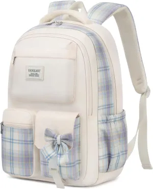 Teen Girl School Backpack, Cute Bookbag with Laptop Compartment for Big Student Women College Mochilas Escolares para Nias (Beige)