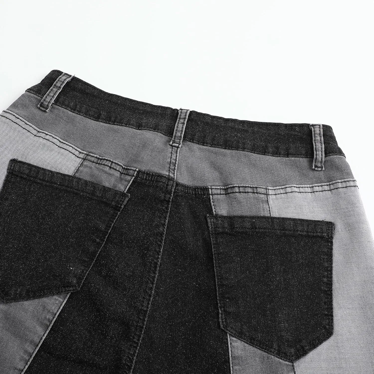 THUNDER STAR Women Patchwork Flare Jeans Stretch High Waisted Bell Bottom Raw Hem Denim Pants