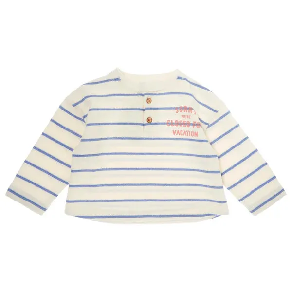 Tocoto Vintage Blue Striped Long Sleeve Baby T-Shirt With Buttons
