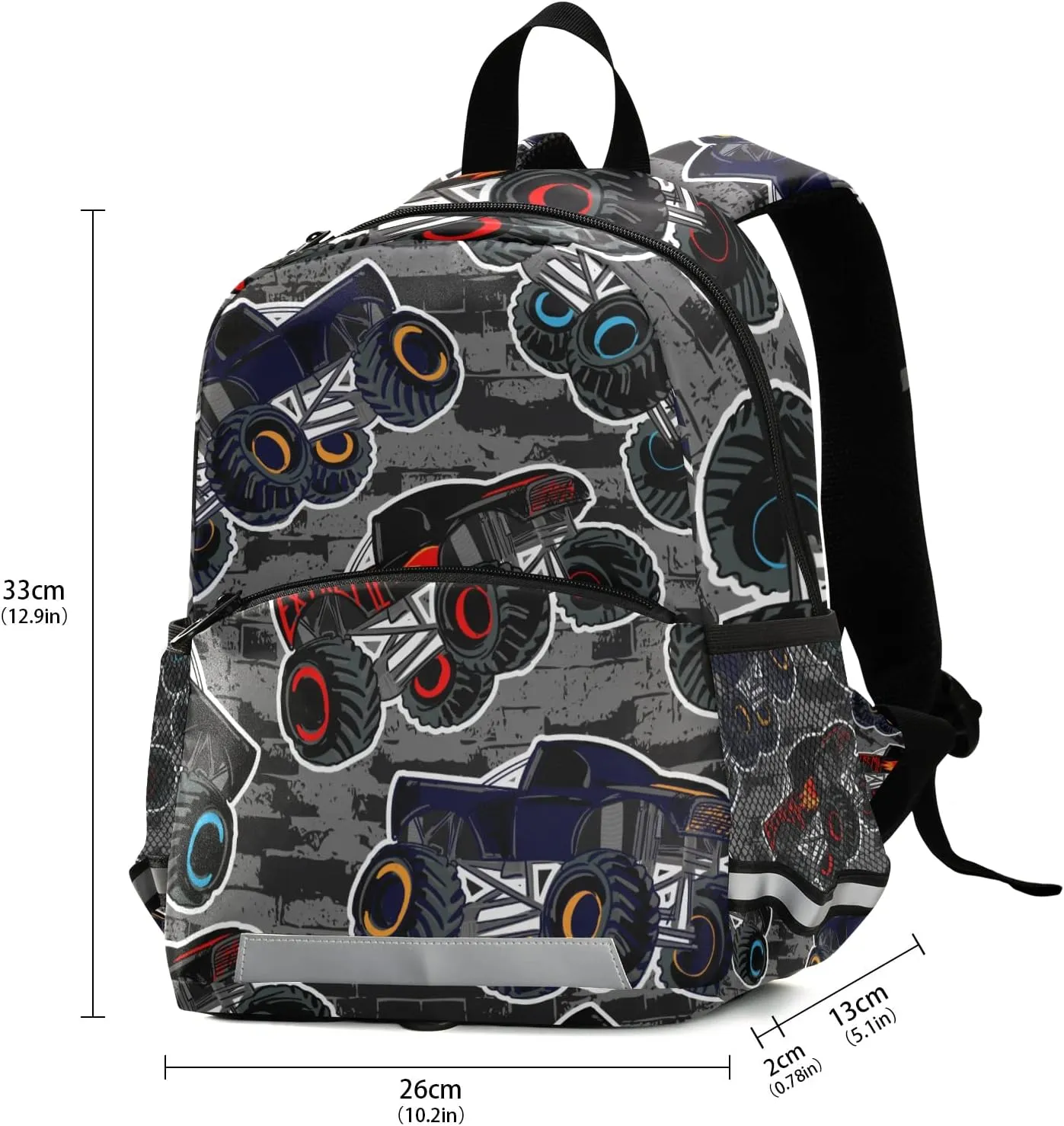 Toddler Boys Backpack Monster HighTruck Cars Preschool Backpack with Safety Leash Chest Clip Nursery Travel Daycare Bag