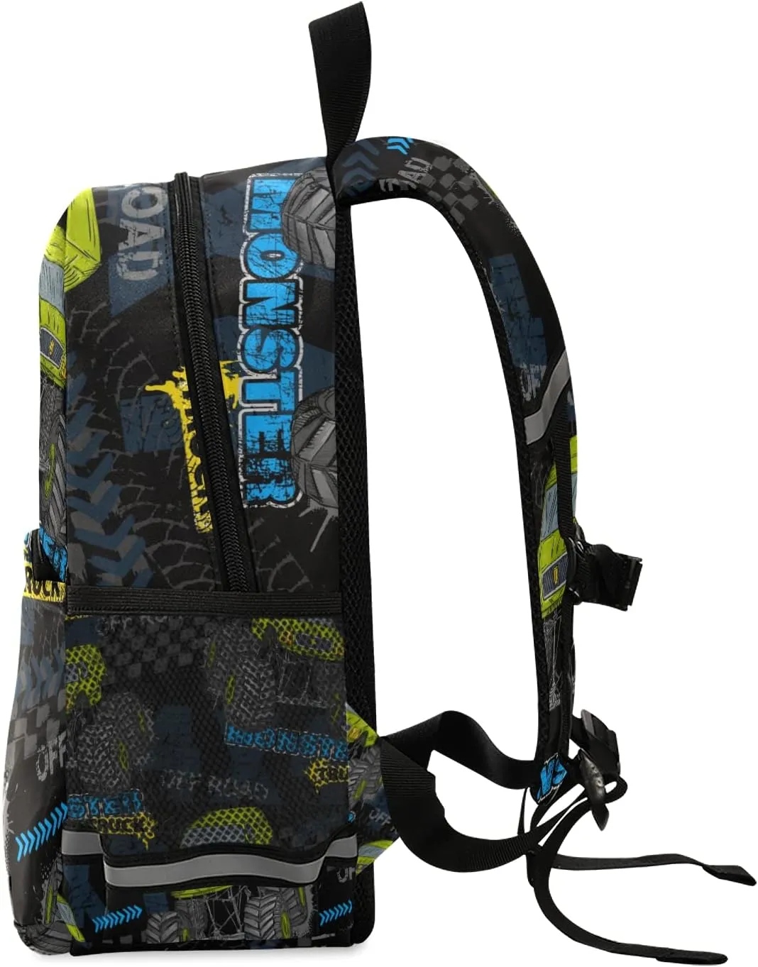 Toddler Kid's Boys Girls Backpack Green Monster Truck Black Bag with Safety Leash Chest Clip Nursery Travel Daycare Bag