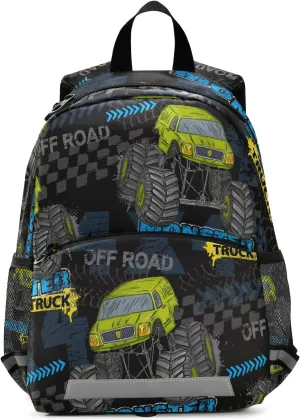 Toddler Kid's Boys Girls Backpack Green Monster Truck Black Bag with Safety Leash Chest Clip Nursery Travel Daycare Bag