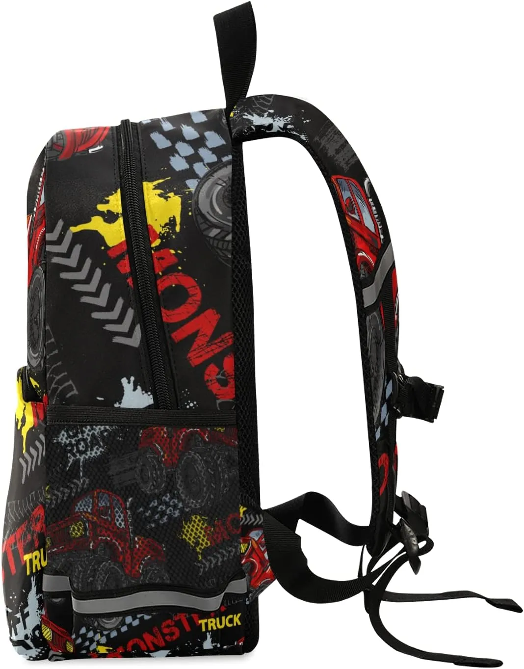 Toddler Kid's Boys Girls Backpack Red Cool Monster Truck off Road Black Bag with Safety Leash Chest Clip Nursery Travel Daycare Bag