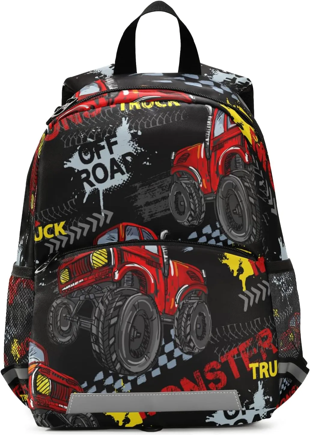 Toddler Kid's Boys Girls Backpack Red Cool Monster Truck off Road Black Bag with Safety Leash Chest Clip Nursery Travel Daycare Bag