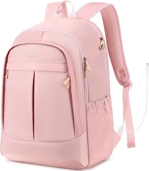 Travel Laptop Backpack for Women 15.6 Inch Computer Backpacks with USB Charging Hole Anti Theft Carry on Bag College Bookbag Large Pink Back Pack for Work Business Traveling Commuter Daypack-Pink