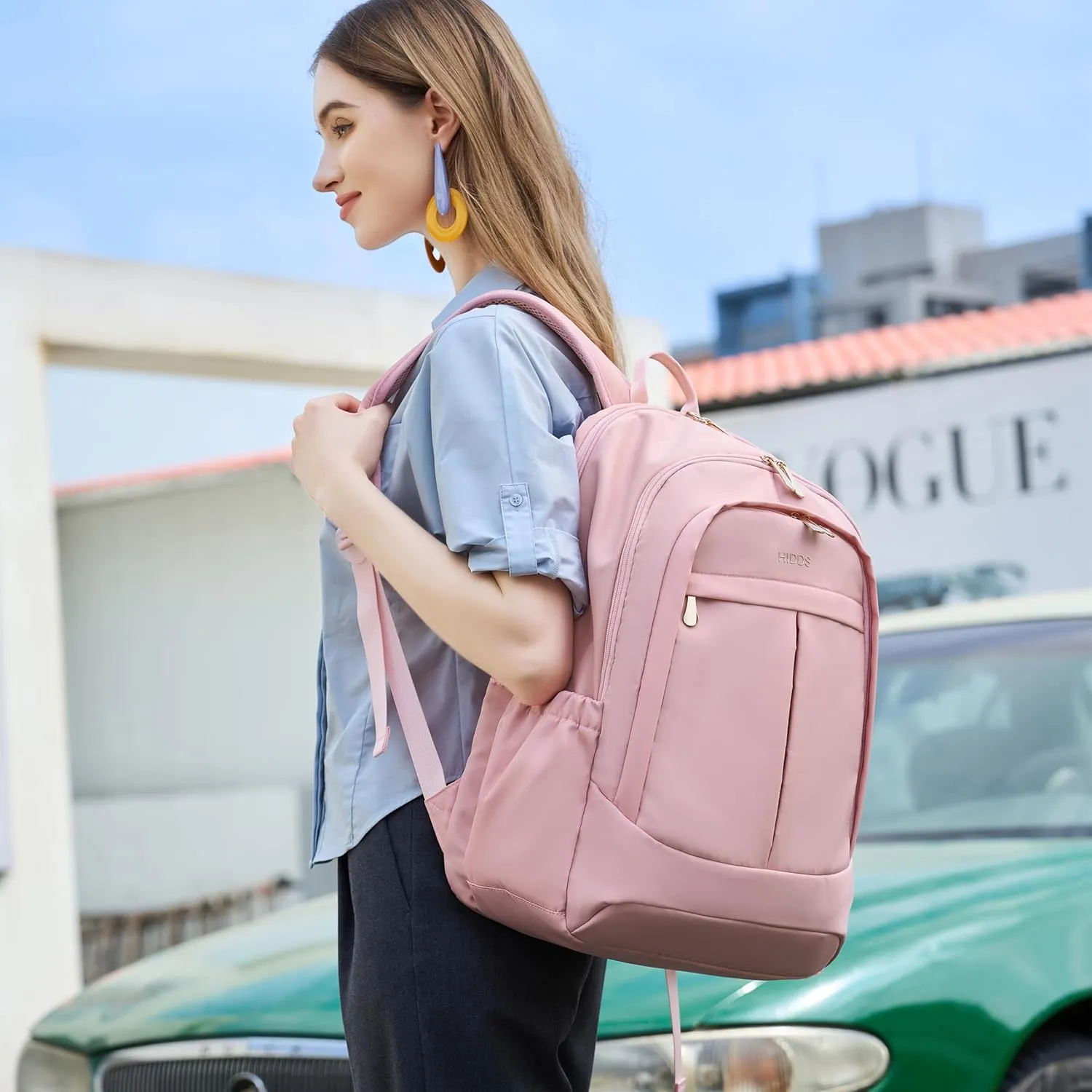 Travel Laptop Backpack for Women 15.6 Inch Computer Backpacks with USB Charging Hole Anti Theft Carry on Bag College Bookbag Large Pink Back Pack for Work Business Traveling Commuter Daypack-Pink