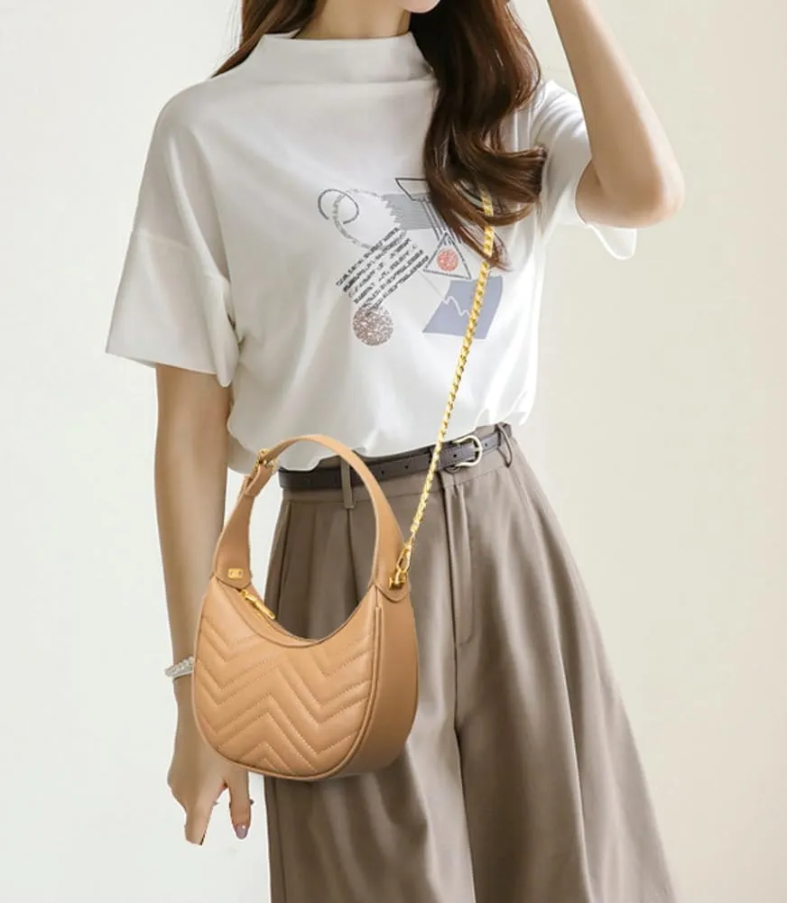 Trendy Handbags for Women Elegant Leather Shoulder Crossbody Bag Crescent Tote Top Handle Purse Satchel with Chain