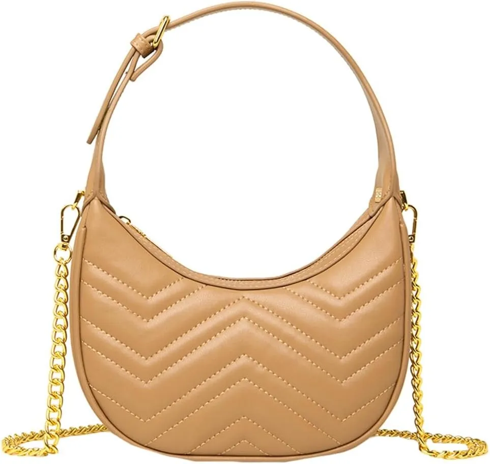 Trendy Handbags for Women Elegant Leather Shoulder Crossbody Bag Crescent Tote Top Handle Purse Satchel with Chain