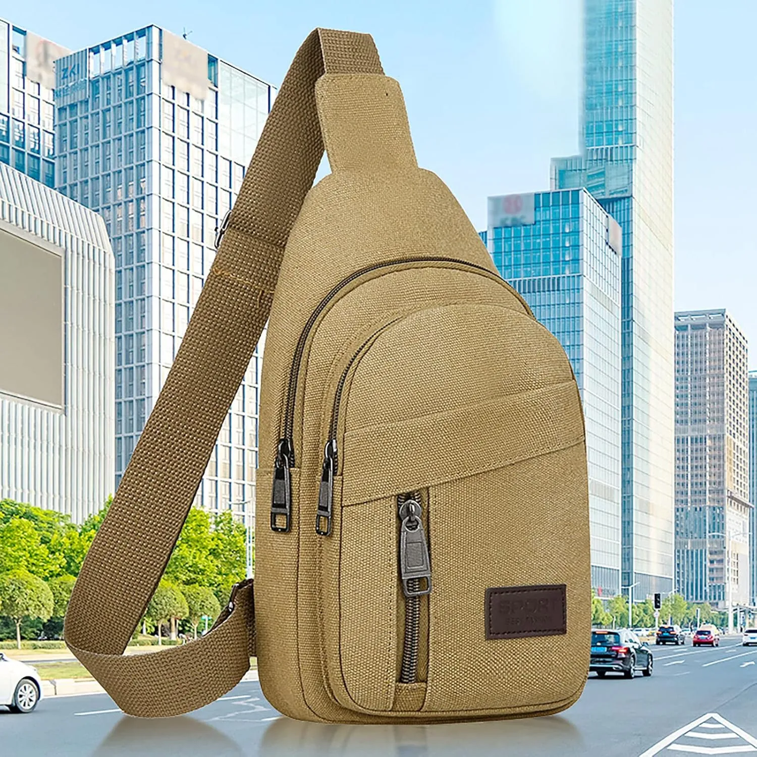 Trendy Sling Bag Bakpack 2025 Men's New Casual Solid Color Simple One Shoulder Zipper Messenger Bag
