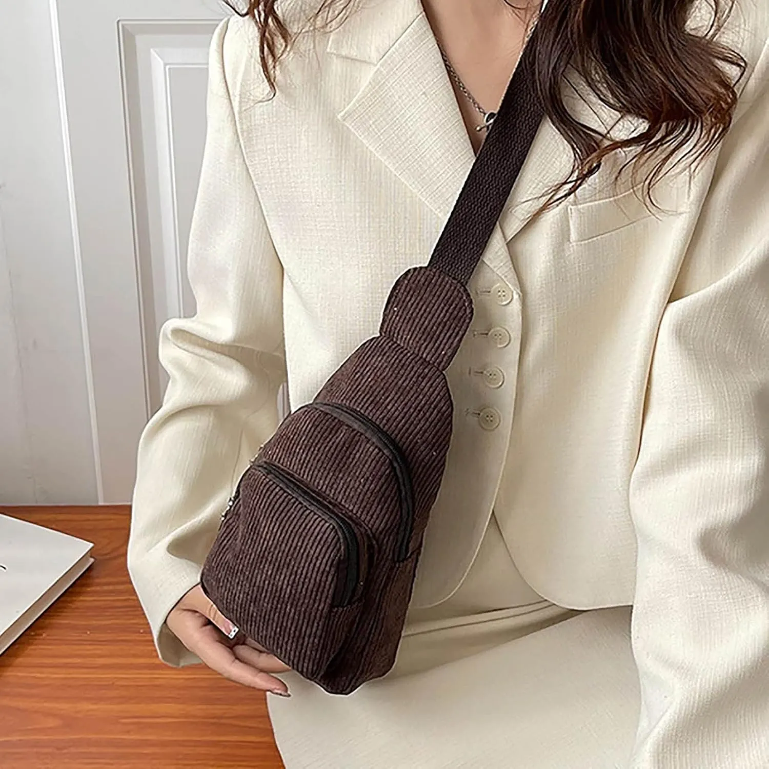 Trendy Sling Bag Bakpack Mini Corduroy Sling Bag Women Shoulder Bag Chest Bag Purse Bag Package