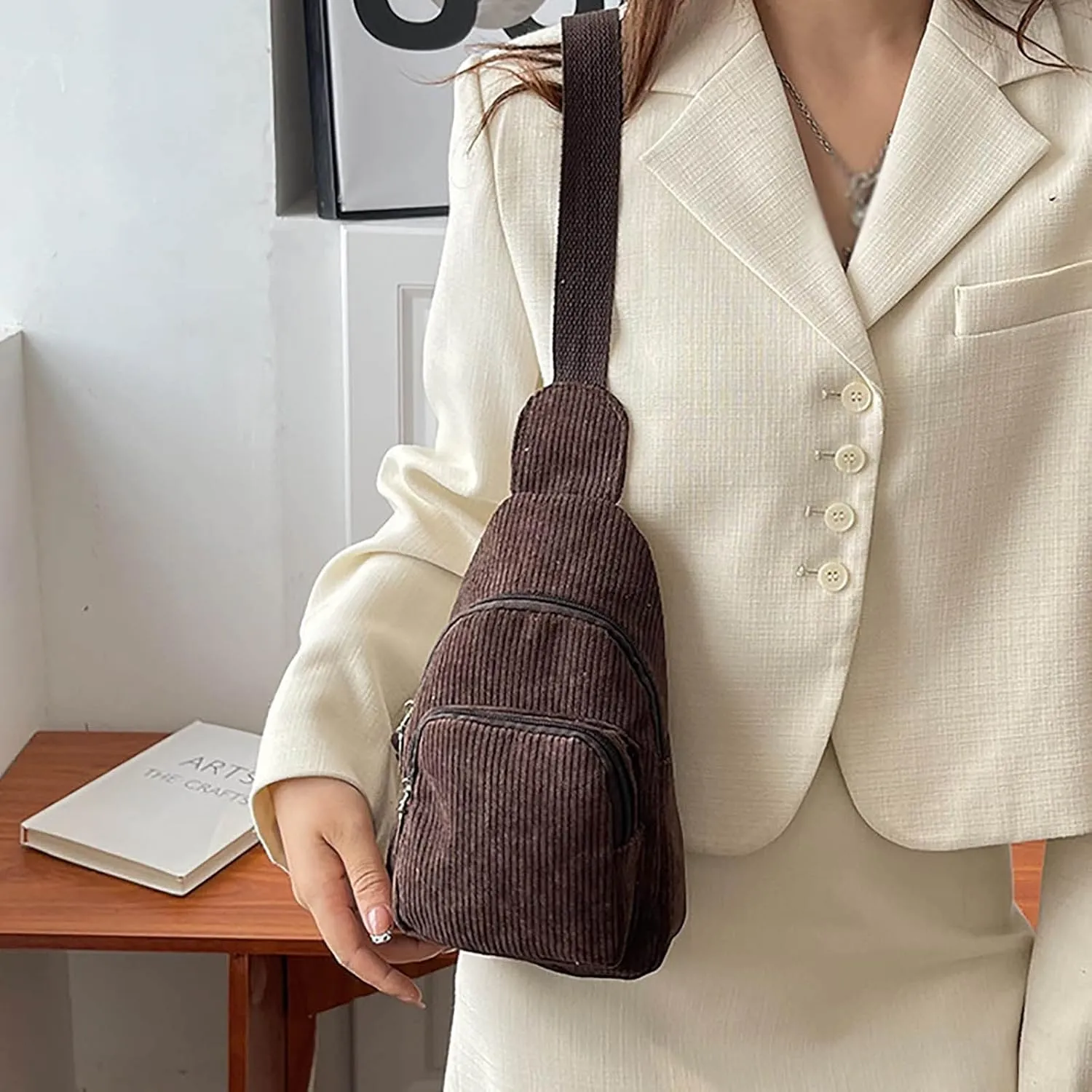 Trendy Sling Bag Bakpack Mini Corduroy Sling Bag Women Shoulder Bag Chest Bag Purse Bag Package