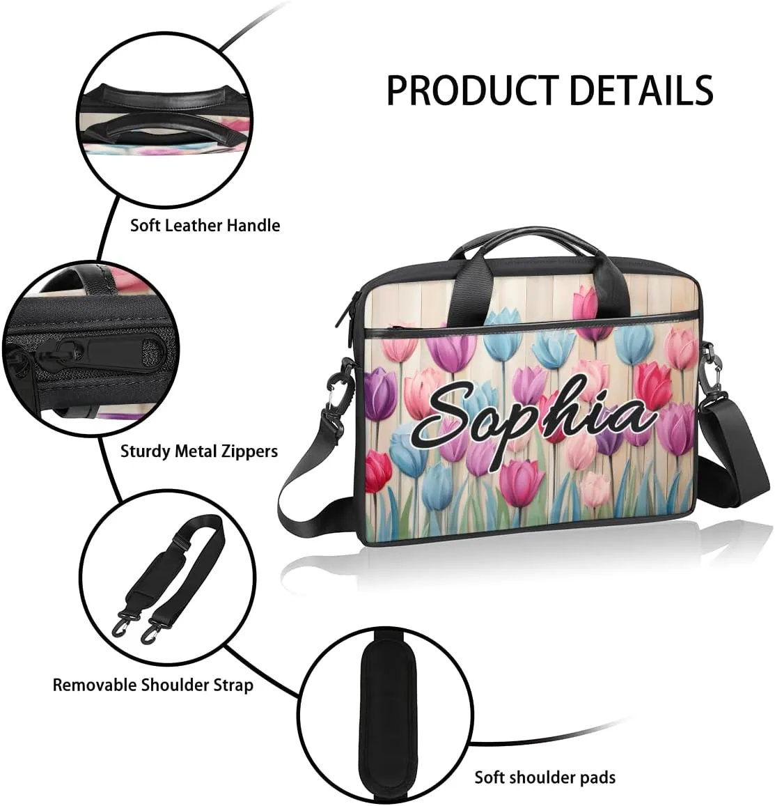 TropicalLife Personalized Laptop Bag 15 Inch Custom Sleeve Case with Handle Shoulder Strap Computer Messenger Bag