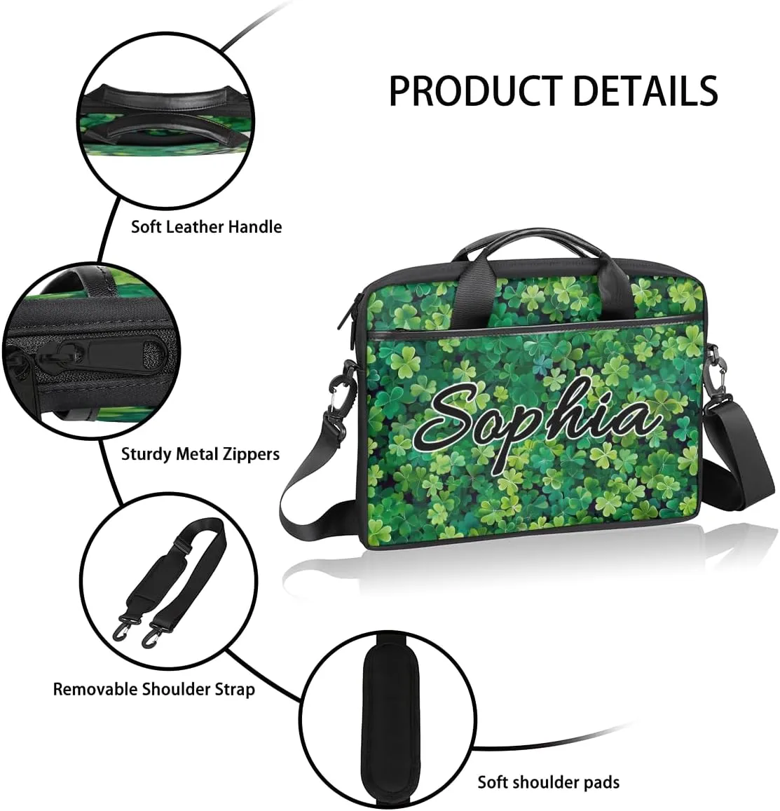 TropicalLife Personalized Laptop Bag 15 Inch Custom Sleeve Case with Handle Shoulder Strap Computer Messenger Bag