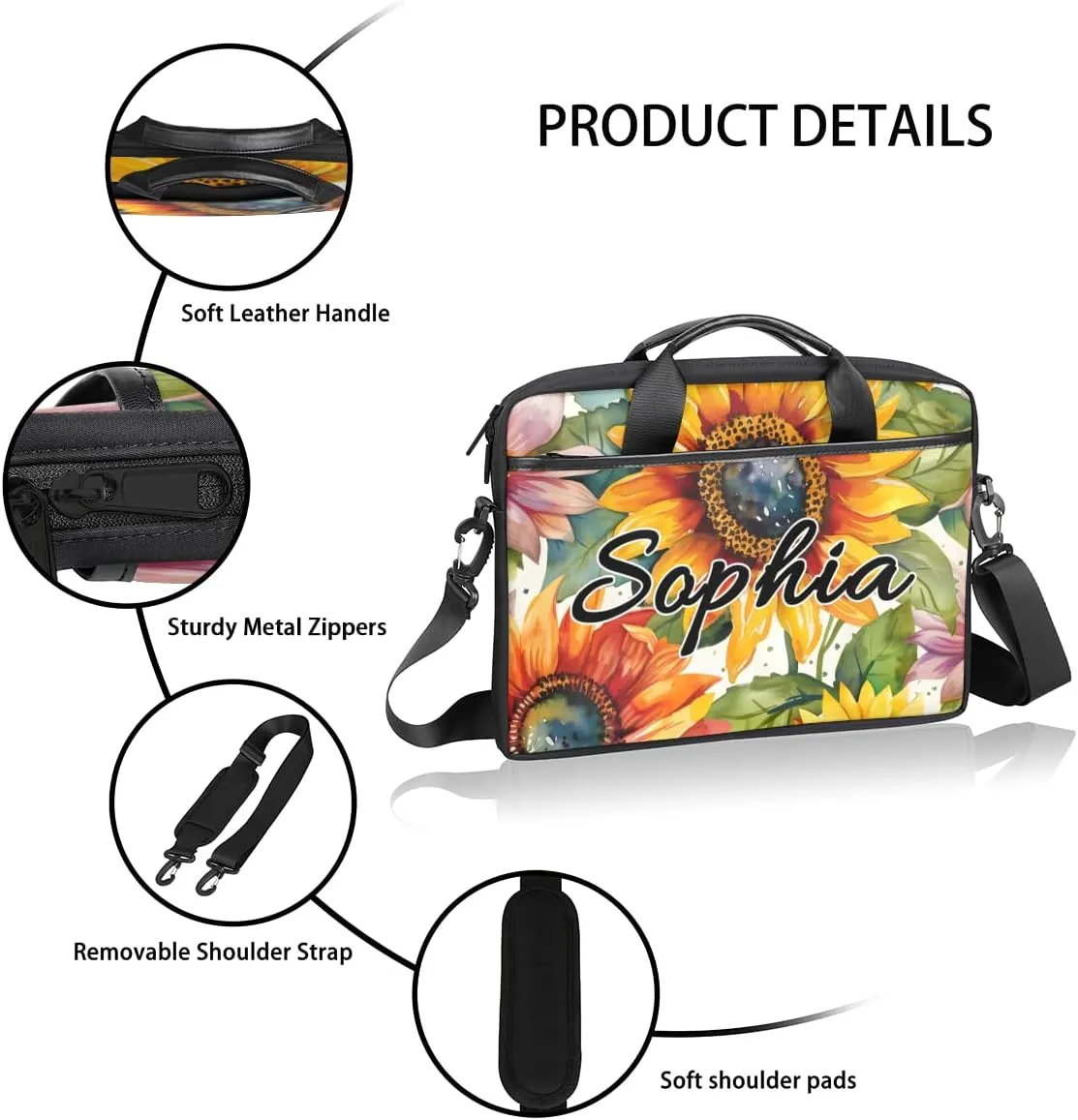 TropicalLife Personalized Laptop Bag 15 Inch Custom Sleeve Case with Handle Shoulder Strap Computer Messenger Bag