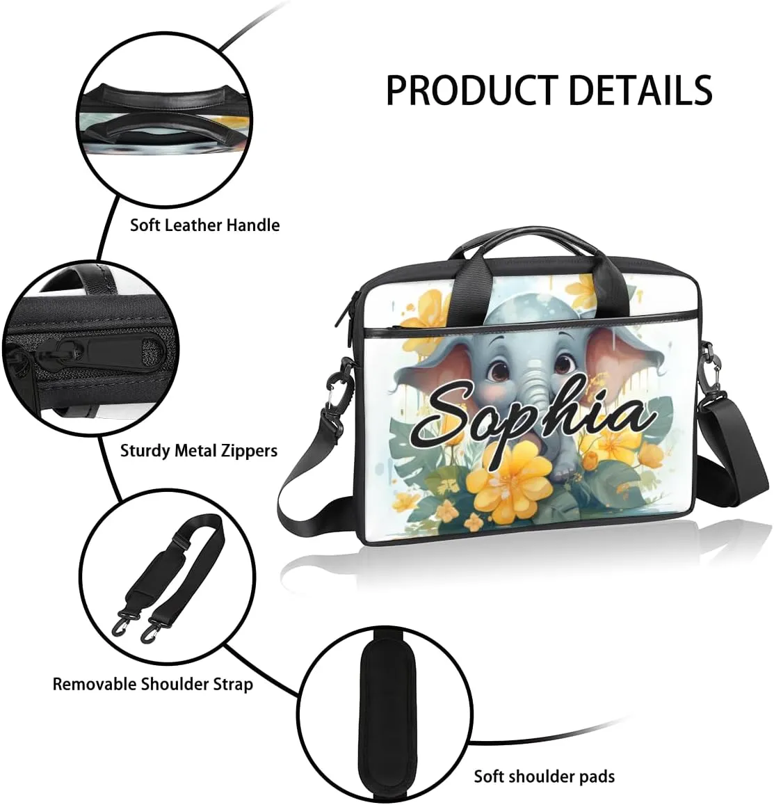 TropicalLife Personalized Laptop Bag 15 Inch Custom Sleeve Case with Handle Shoulder Strap Computer Messenger Bag