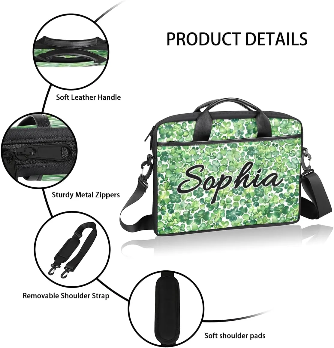 TropicalLife Personalized Laptop Bag 15 Inch Custom Sleeve Case with Handle Shoulder Strap Computer Messenger Bag
