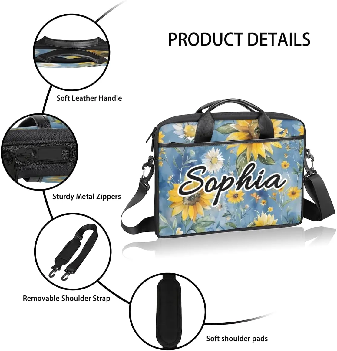 TropicalLife Personalized Laptop Bag 15 Inch Custom Sleeve Case with Handle Shoulder Strap Computer Messenger Bag