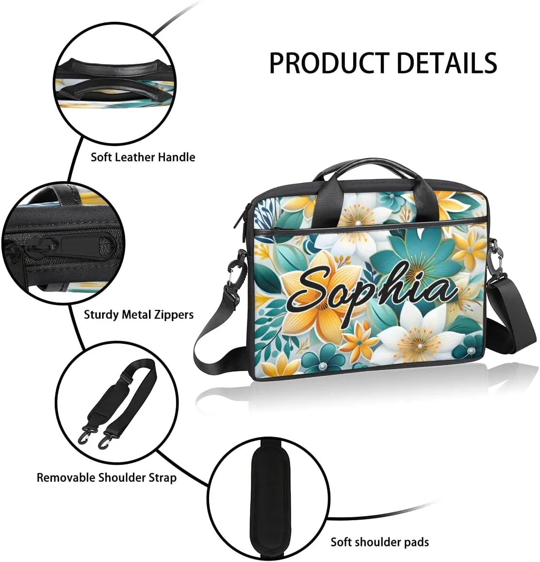 TropicalLife Personalized Laptop Bag 15 Inch Custom Sleeve Case with Handle Shoulder Strap Computer Messenger Bag