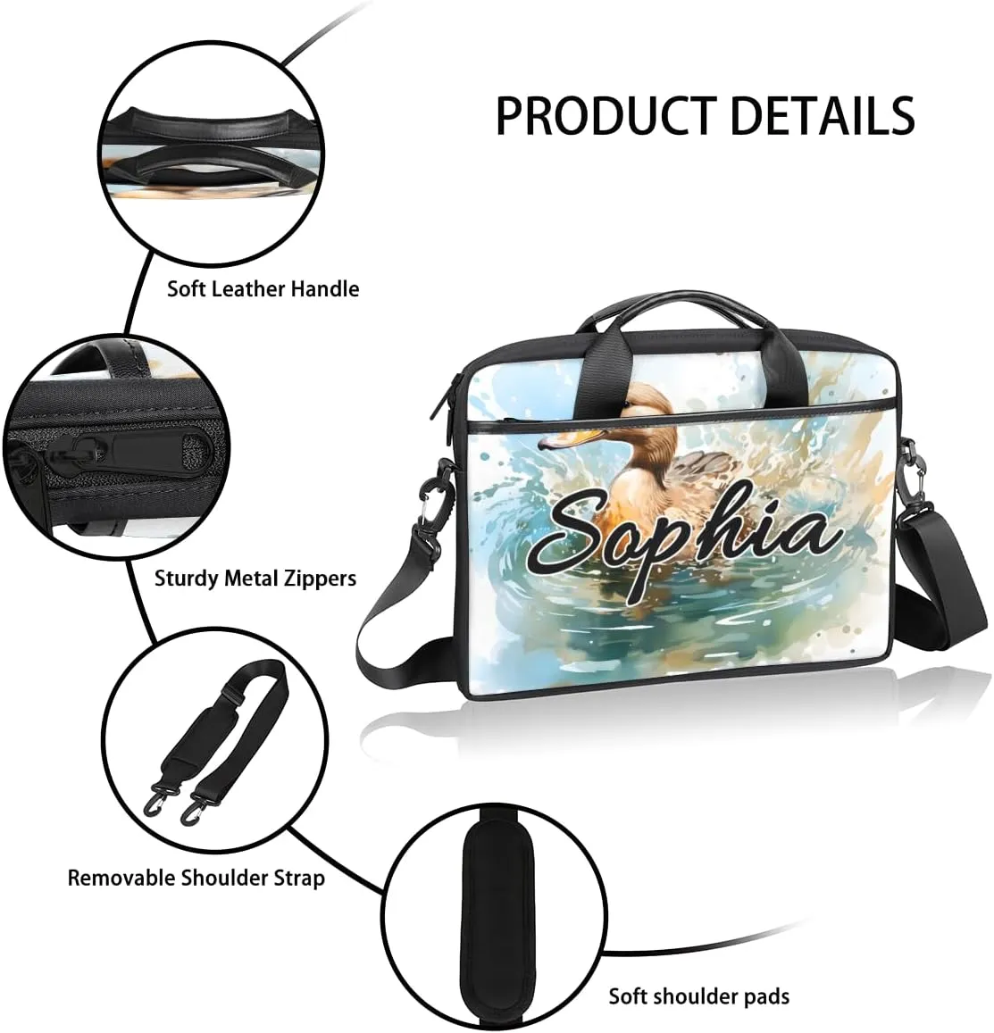 TropicalLife Personalized Laptop Bag 15 Inch Custom Sleeve Case with Handle Shoulder Strap Computer Messenger Bag