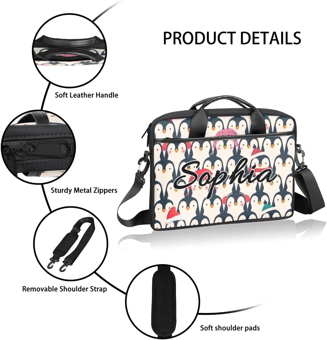 TropicalLife Personalized Laptop Bag 15 Inch Custom Sleeve Case with Handle Shoulder Strap Computer Messenger Bag