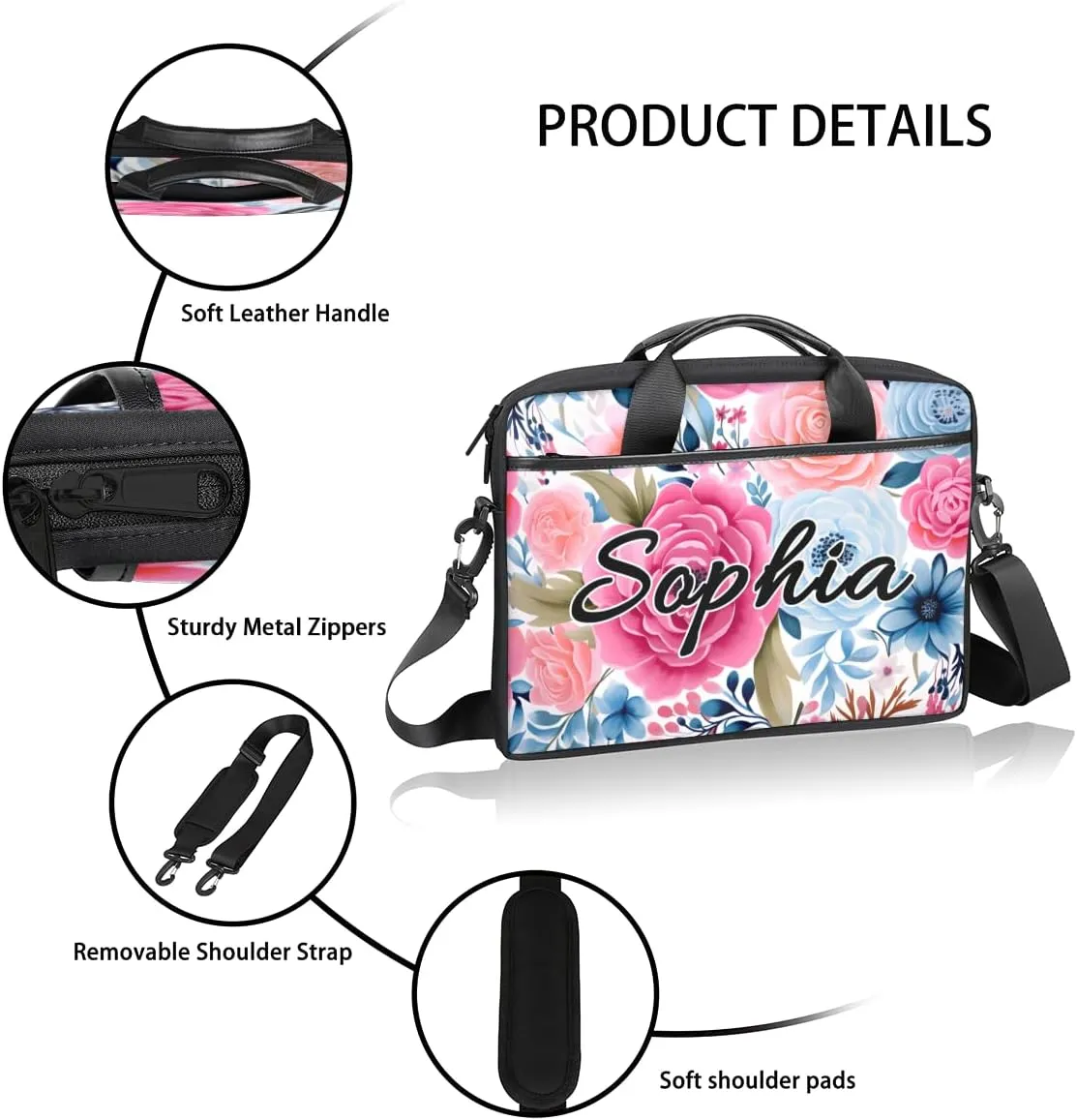 TropicalLife Personalized Laptop Bag 15 Inch Custom Sleeve Case with Handle Shoulder Strap Computer Messenger Bag