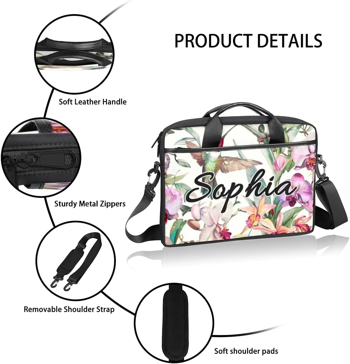 TropicalLife Personalized Laptop Bag 15 Inch Custom Sleeve Case with Handle Shoulder Strap Computer Messenger Bag