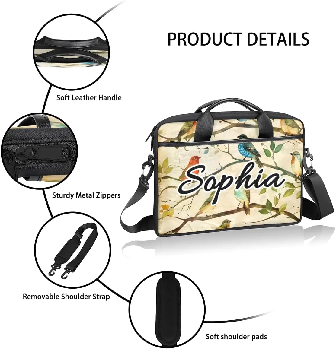 TropicalLife Personalized Laptop Bag 15 Inch Custom Sleeve Case with Handle Shoulder Strap Computer Messenger Bag