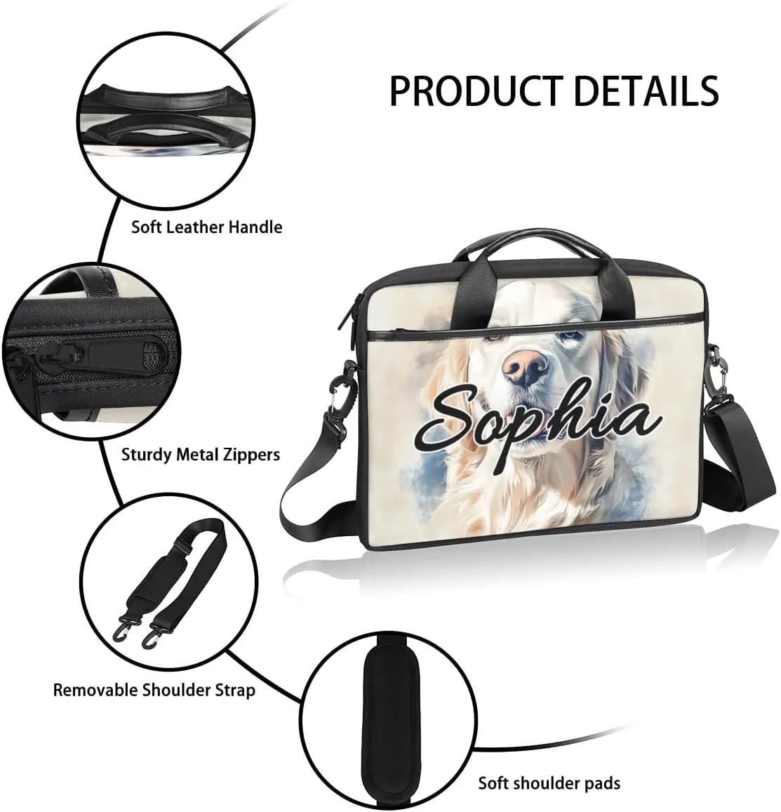 TropicalLife Personalized Laptop Bag 15 Inch Custom Sleeve Case with Handle Shoulder Strap Computer Messenger Bag
