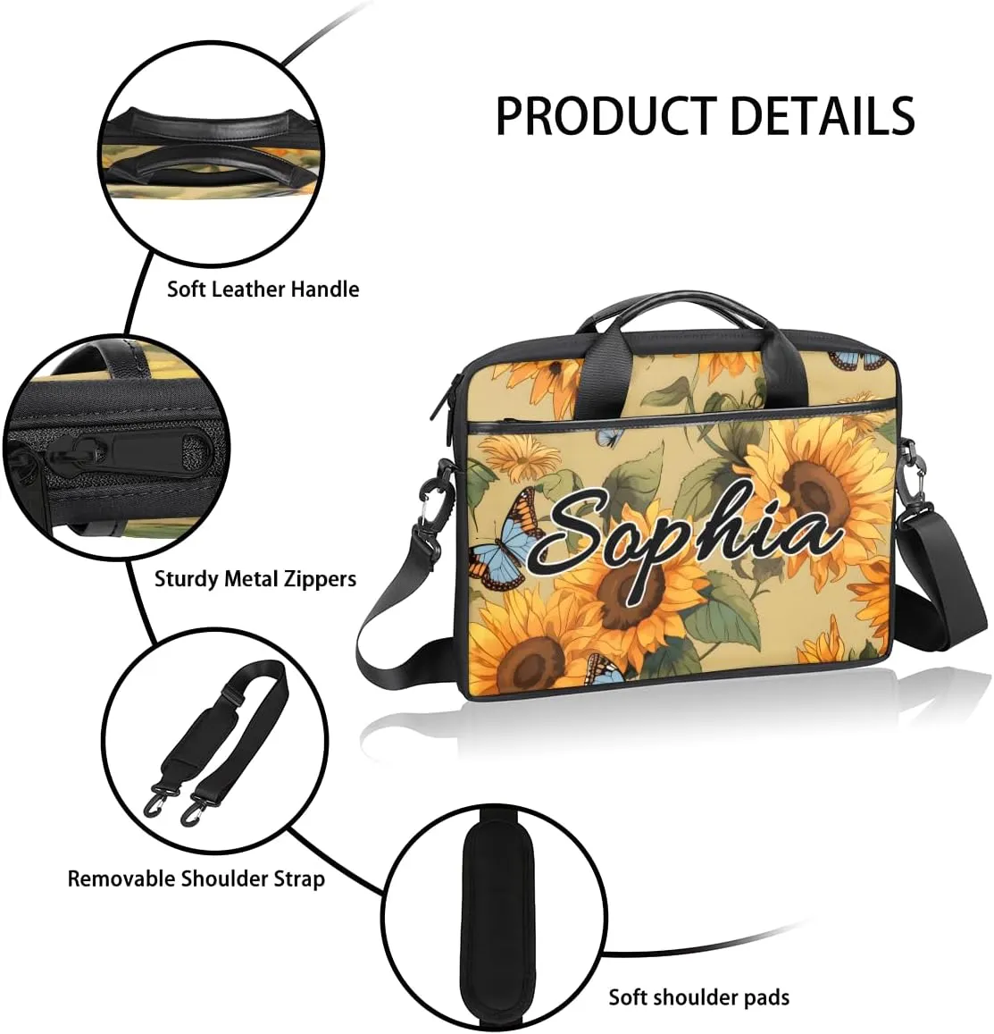TropicalLife Personalized Laptop Bag 15 Inch Custom Sleeve Case with Handle Shoulder Strap Computer Messenger Bag