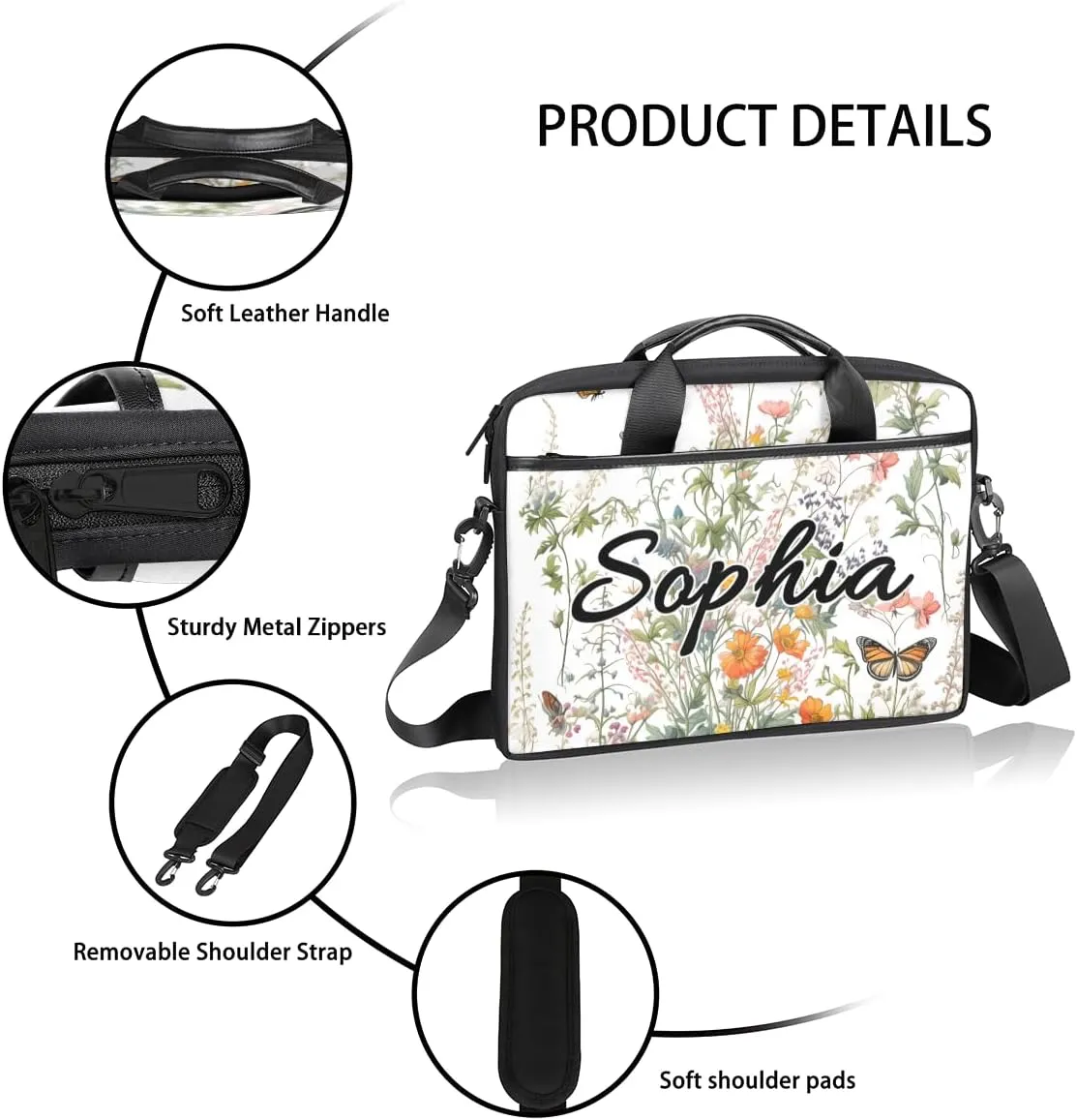TropicalLife Personalized Laptop Bag 15 Inch Custom Sleeve Case with Handle Shoulder Strap Computer Messenger Bag